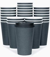 Glowcoast Disposable Coffee Cups With Lids - 16 oz To Go Coffee Cup With Lid (70 Set). Large Togo Travel Paper Hot Cups Insulated For Hot and Cold Beverage Drinks, No Sleeves Needed (Dusk Grey)