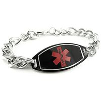 My Identity Doctor - Custom Engraved Men's Medical ID Bracelet, 8mm Stainless Steel, Thick Chain - Red-Black - Wrist Size 8.5 Inch