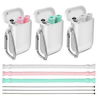 Reusable Silicone Collapsible Straws - 3 Pack WINNERR Portable Drinking Straw with Carrying Case and Cleaning Brush, BPA Free -Green Pink Grey