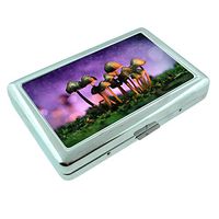 Groovy Trippy Mushroom Psychedelic S1 Silver Cigarette Case Metal Wallet Id Holder King & 100's 4" X 2.75" RFID Protection