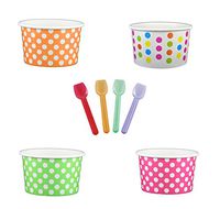 Black Cat Avenue Paper Ice Cream Cups with Spoons Combo, Polka Dot, Mix, 4 Ounce, 50 Pack