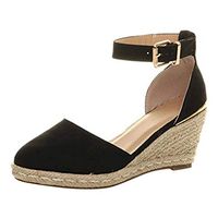 JJHAEVDY Women's Closed Toe Buckle Strap Espedrilles Sandals Chunky Platform Wedge Mid Heel Ankle Wrap Flat Sandals