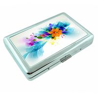Bright Pretty Flowers Em1 Hip Silver Cigarette Case Id Holder Metal Wallet 4" X 2.75" RFID Protection