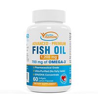 Fish Oil Supplement: 1200 mg, 700mg of OMEGA 3 - Premium Pharmaceutical Grade, Ultra Purified, Fatty Acids, EPA supplements and DHA supplements acids for optimum nutrition in a 60 count Easy-to-Swallo
