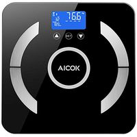 Aicok Body Fat Scale, Digital Bathroom Weight Scale with 8 Body Composition Analysis, Step-On Technology, Backlight Display, BMI, Body Fat, Muscle, Bone Mass, 400 Pounds, Black