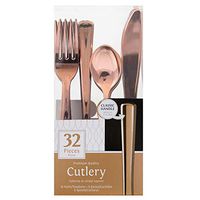 JAM PAPER Premium Cutlery - Assorted Utensils Set - Metallic Rose Gold - 32 Disposable Utensils/Box