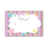 30 Blank Thank You Cards Pastel Colors Stripes Lines Butterfly Flowers Design Birthday Party Baby Girl Shower + 30 White Envelopes