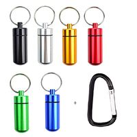 Set of 6 Waterproof Aluminum Metal Portable Pill Box Case Organizer with D Shape Keychain Clip - Outdoor Medicine Bottle Key Ring Small First Aid Drug Holder Pill Container Assorted Colors)