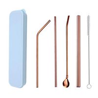 Emptystar Reusable Drinking Straws - Stainless Steel Metal Straws Premium Food-Grade Folding Drinking Straws Keychain Portable Set with Travel Case & Cleaning Brush (C)