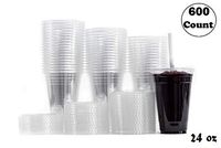 Extra Large Clear Plastic Disposable Cups with Lids & Straws 600 count - 24 oz (ounces) Clear PET Cup for Cold Smoothie, Iced Coffee, Boba, Bubble Tea, Protein Shakes, Cold Drinks, 100% Recyclable