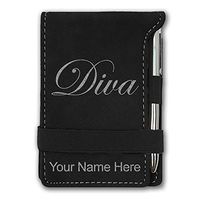 Mini Notepad, Diva, Personalized Engraving Included (Black with Silver)
