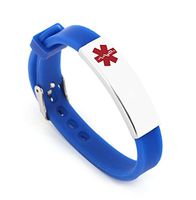 Free Engraving Surgical Steel and Rubber Medical Alert ID Bracelets Adjustable Size (Blue(custom engraving))