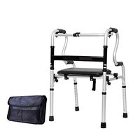 Walking aids YXGH@ Standard Walkers The Elderly with Seat Aluminum Alloy Belt Wheel Four-Foot Crutches Disabled Bath Chair Walking Frames (Color : A)