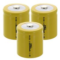 (3-PACK) Exell 1/2D Size 1.2V 2500mAh NiCD Button Top Rechargeable Batteries for medical instruments/equipment, electric razors, toothbrushes, radio controlled devices, electric tools