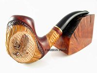 Fashion New Tobacco Smoking Pipe Metal American Eagle Carved Pear Root Wood + Pouch Gift!