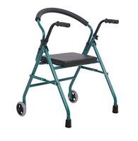 Folding Walker with 4-Inch Wheels, Space Saver Walking Frame Lightweight Folding and Height Adjustable Travel Rolling Walker for Seniors Adult, Green
