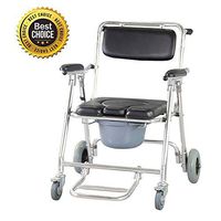 Mobile Commode Chair with Assistive Seat, vinmax Shower Commode Wheelchair Toilet Seat Transport Commode, Toilet Chair with Footrests, Cushioned Armrests Helps User To Sit Down/Get Up Shipping from US