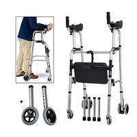 Papo's aids Aluminium Foldable Walking Frame,Wheeled Walker with Arm Rest,Walking Mobility Aid，,Lower Limb Trainer,Standard Walker (Color : 6 Wheels+4 Walker Legs+seat)