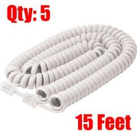 iMBAPrice (5 Pack) White Telephone Headset Cable - (3 to 15 Feet) Heavy Duty Coiled Telephone Handset Cord