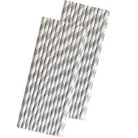 Striped Paper Straws - Silver White - 7.75 Inches - 50 Pack - Outside the Box Papers Brand