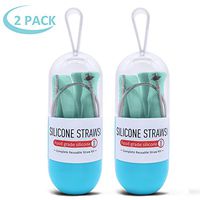 2-Pack Collapsible Straw Reusable Straws with Case Silicone Straws - Foldable Straw, Portable Straw for Office Travel, Food Grade, BPA Free, Cleaning Brush Included,Green