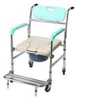 OCYE Lightweight Transport Adult Folding Wheelchair with Commode, Adjustable Height for The Elderly and Disabled, 17" x 16" Seats