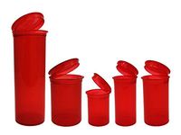 RED DRAM 5 Pack Squeezetops® Medicine Bottle RX Wellness Containers 08,13, 19, 30, 60 Drams (RED - Transparent)