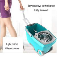 Huaze Spin Mop and Bucket System - Stainless Steel Mop Bucket 360 Spinning Mop Bucket Floor Cleaning with Detergent Dispenser - 2X Wheel for Home Cleaning (Light Blue)
