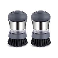 Premium Mart Soap Dispensing Palm Brush Pack of 2, Stainless Steel Kitchen Cleaning Brush with Nylon Bristles, Dish Soap Dispenser Scrubber for Dishes, Pots, Nonstick Cookware, Tiles, Utensils