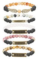 Finrezio 5 PCS Bead Bracelets Women Aromatherapy Essential Oil Diffuser Natural Lave Rock Stone Inspirational Bracelet Set 8MM(Style A: 5 PCS Elastic)