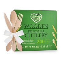Disposable Wooden Cutlery Set | 200 pack- 7.9" (100 forks/50 knives/50 spoons) Elegant All-Natural Biodegradable Compostable Eco-friendly Birchwood - Fancy Sustainable Flatware Utensils by WOODEN LOVE