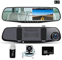 Mirror Dash Cam  4.3"LCD Screen FHD 1080P 140° Wide Angle Dual Lens Car Camera Front And Rear Dashboard Camera DVR With 8GB SD Card 