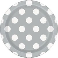 Unique Industries, Polka Dot Cake Paper Plates, 8 Pieces - Silver