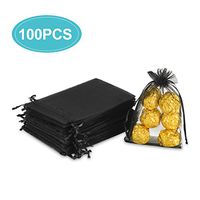 Hopttreely 100PCS 4x6" (10x15cm) Sheer Drawstring Gift Bags, Black Organza Wedding Party Favor Pouches Jewelry Christmas Festival Gift Bags