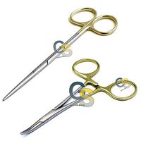 G.S 2 PCS Gold Handle Premium O.R Grade Laceration KIT Mosquito Locking HEMOSTAT Forceps 5" Curved + METZENBAUM Scissors 7" Straight