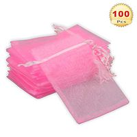PMLAND 100 Pieces Pink Organza Drawstring Pouches for Candy Jewelry Party Wedding Favor Gift and Present Bags 4 x 6 Inch