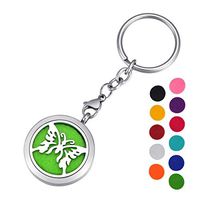 HOUSWEETY Aromatherapy Essential Oil Diffuser Key Chain - Stainless Steel Locket Keychain,11 Refill Pads(Engraving)