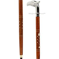 Premium Chromed Deluxe Walking Sticks | Rosewood Crafted Walking Cane with Solid Brass Chrome Decorative Bars | Walking Canes & Crutches | Nagina International (Eagle, 36 Inches)