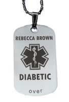 Custom Engraved Diabetes Diabetic Medical Alert Tag Pendant Necklace in Gold or Silver (Silver) - Free Personalization