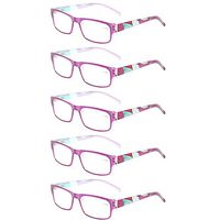 Kerecsen Unisex 5 Pack Fashion Reading Glasses Spring Hinge Pattern Medium 5 Pack Purple