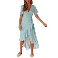 Nihewoo Women Long Maxi Dress Sleeveless Floral V Neck Dress Ruffle Boho Dresses Beach Long Dress Blue