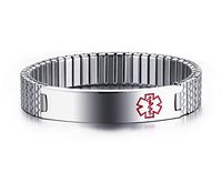 Free Engraving-Unisex Stainless Steel Medical Alert ID Stretch Bracelet for Men and Women, 7.6"