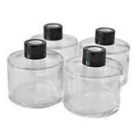 Ougual Set of 4 Cylindrical Round Glass Essential Oils Diffuser Bottles (150ML, Black Cap)