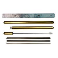 LASTRA High Fashion Reusable Stainless Steel Straw Set 3 Metal Nested Drinking Straws Stainless Steel Housing Wide Smoothie Straw Standard Soda Straw and Hot Beverage Sip/Stir Straw (Gold)