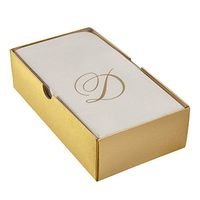 Silver Spoons LINEN FEEL DISPOSABLE MONOGRAMMED GUEST TOWELS | European Made | Initial D | 48 pc | Napkins for Wedding, Dinners, Events, Ivory/Gold