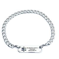 Pre-Engraved Curb Link"Diabetes Type 2 Insulin Dependent" Medical ID Bracelets for Women.