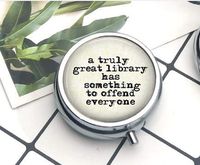 Compact 3 Compartment Medicine Case, Pill Box for Pocket or Purse Pill Box Decorative Pill Case with Gift Box Funny Library