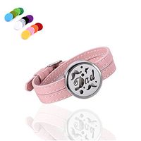 constantlife Adjustable Leather Band Bracelet Stainless Steel Scent Jewelry Fragrancy Essential Oil Diffuser Lockets for Girl Women (Dad)