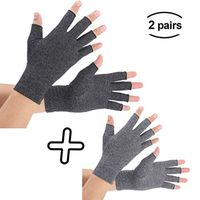 Brace Master 2 Pairs Women Compression Gloves Arthritis Gloves Fingerless Hand Brace Support Warmth for Finger Joint, Relieve Pain from RSI, Carpal Tunnel and Tendonitis (Large, Black+Gray)