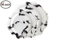 Tiger Chef 96 Pack Round Scalloped Rim Disposable Plastic Plate Set for 48 Guests Includes 48 10-Inch Dinner Plates, 48 8-Inch Salad Plates - BPA-Free